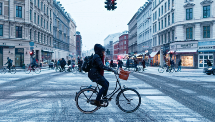 People cycling in a city