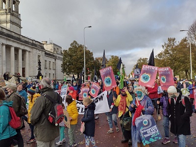 Climate march in Cardiff, outside city hall