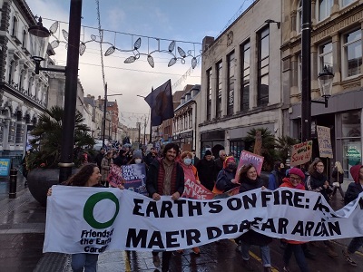 People on a climate demo in Cardiff 