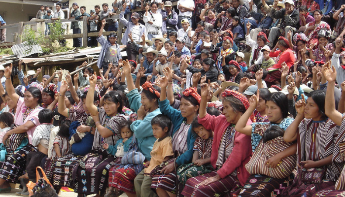 Community meeting regarding a mining project, Guatemala, 2005