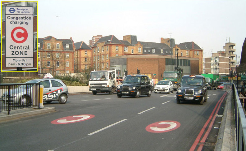 Old Street London with congestion charge sign