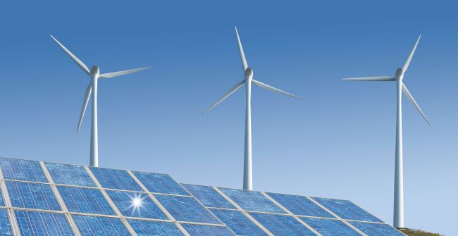 Wind turbines and solar panels, location unknown (istock)