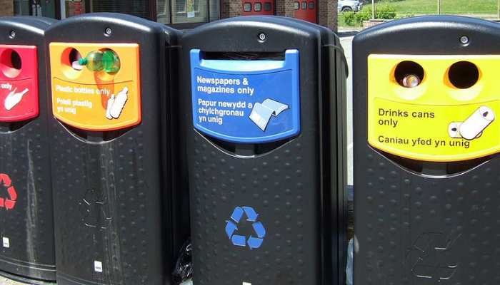 Recycling bins in Aberystwyth, Wales (Callum Hutchinson, Creative Commons) 
