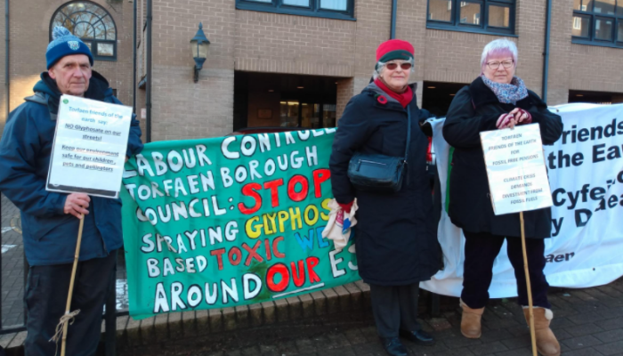 Torfaen Friends of the Earth protesting against glyphosate