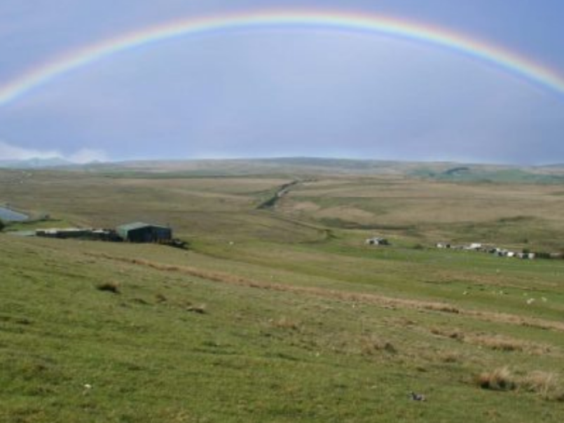 Rainbow over countryside in South Wales (courtesy of Eddy Blanche)