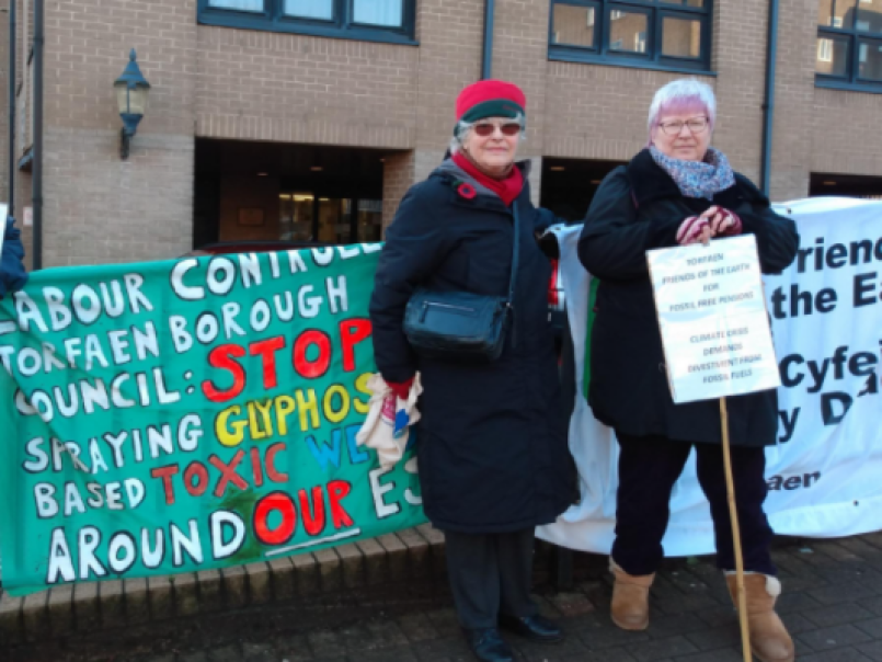 Torfaen Friends of the Earth protesting against the use of glycosate.
