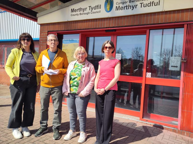 Local campaigners outside Merthyr Council office to hand in objections to Ffos y Fran proposal