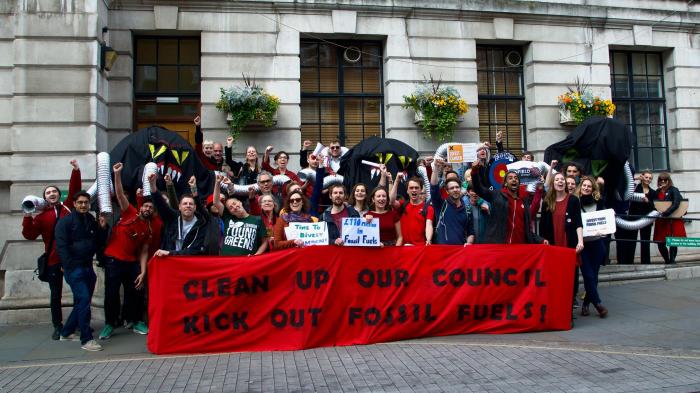 Picture of protest against a council investing in fossil fuels