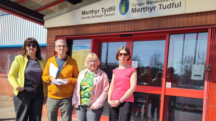 Campaigners outside Merthyr Tydfil council offices