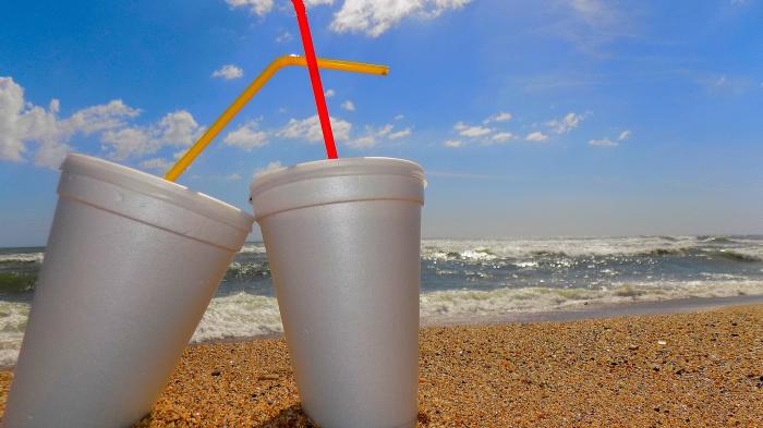 Picture of polystyrene cups on a beach